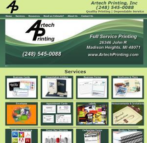 TC Green Media, Website Development Portfolio, Artech Printing, Madison Heights, MI